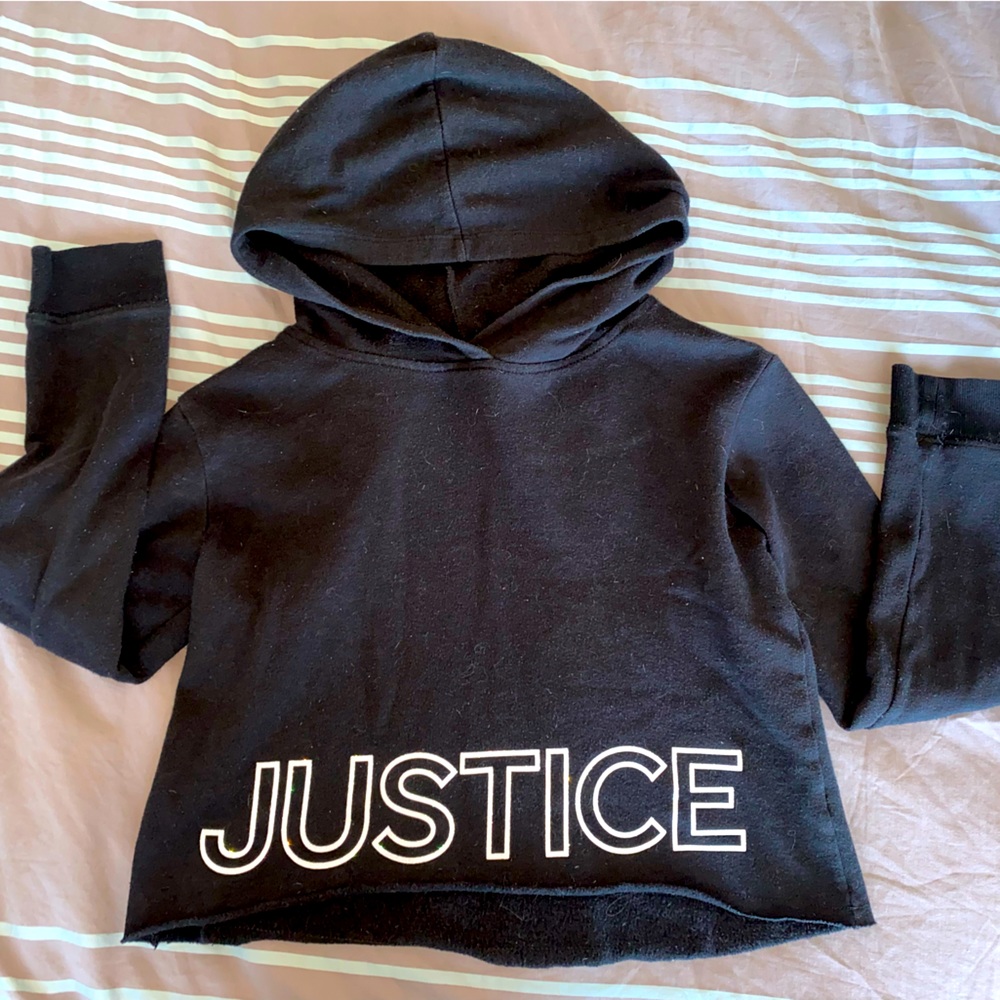 Justice Black Cropped Hoodie Size 8/10